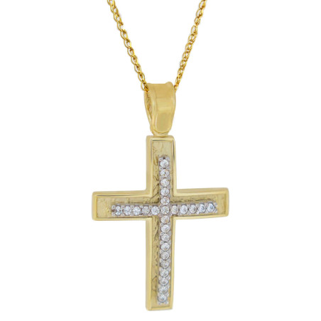 Χρυσός γυναικείος σταυρός με αλυσίδα 14 Καρατίων
