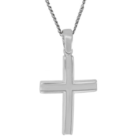 Λευκόχρυσος Ανδρικός σταυρός με αλυσίδα 14 Καρατίων