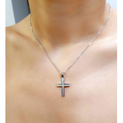 Λευκόχρυσος Ανδρικός σταυρός με αλυσίδα 14 Καρατίων