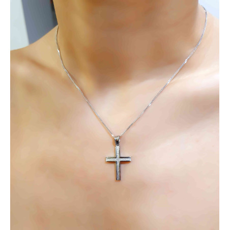 Λευκόχρυσος Ανδρικός σταυρός με αλυσίδα 14 Καρατίων