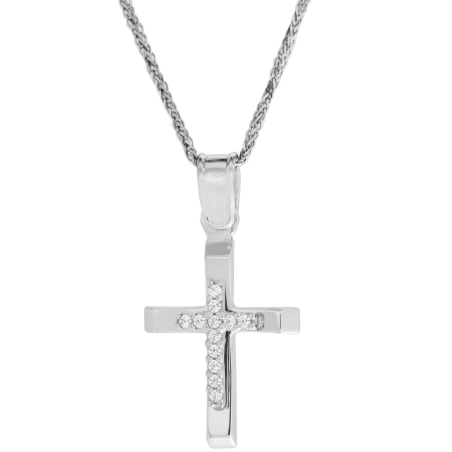 Λευκόχρυσος γυναικείος σταυρός 14 Καρατίων