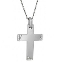 Λευκόχρυσος γυναικείος σταυρός με αλυσίδα 14 Καρατίων
