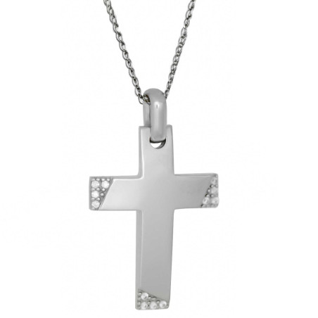Λευκόχρυσος γυναικείος σταυρός με αλυσίδα 14 Καρατίων