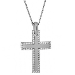 Λευκόχρυσος γυναικείος σταυρός με αλυσίδα 14 Καρατίων