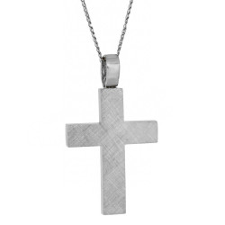 Λευκόχρυσος Ανδρικός σταυρός με αλυσίδα 14 Καρατίων