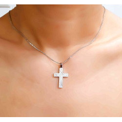 Λευκόχρυσος Ανδρικός σταυρός με αλυσίδα 14 Καρατίων
