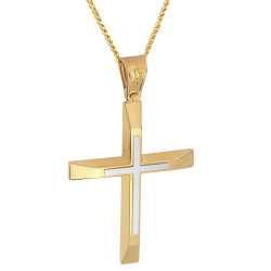 Χρυσός Ανδρικός σταυρός με αλυσίδα 14 Καρατίων