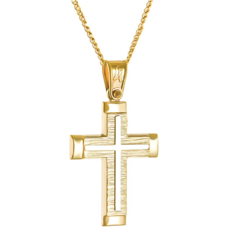 Χρυσός Ανδρικός σταυρός με αλυσίδα 14 Καρατίων