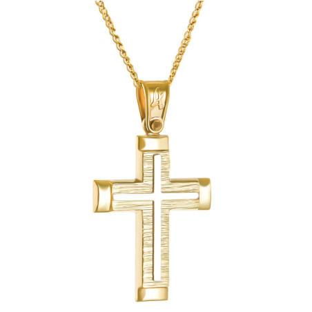 Χρυσός Ανδρικός σταυρός με αλυσίδα 14 Καρατίων