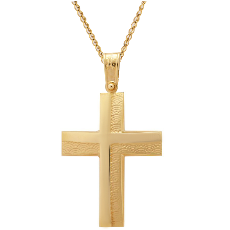 Χρυσός Ανδρικός σταυρός με αλυσίδα 14 Καρατίων