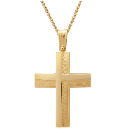 Χρυσός Ανδρικός σταυρός με αλυσίδα 14 Καρατίων