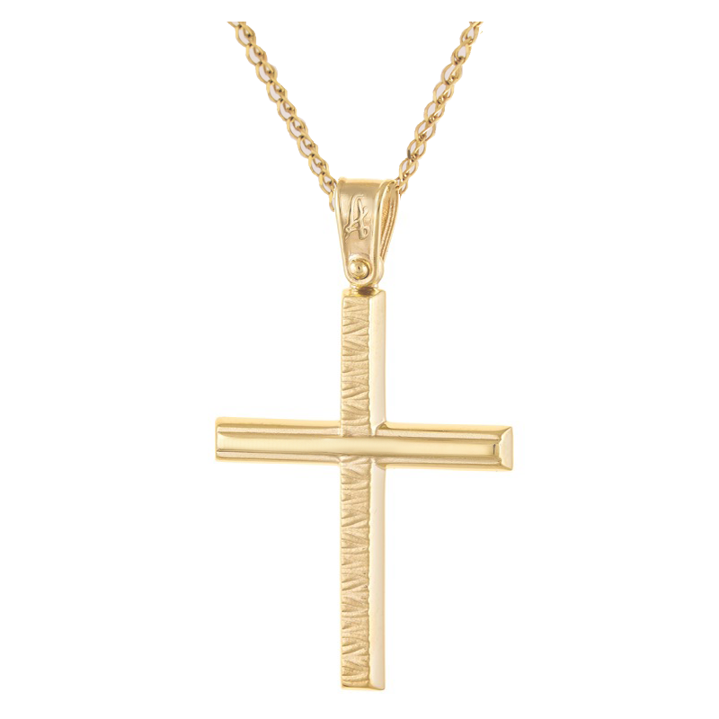 Χρυσός Ανδρικός σταυρός με αλυσίδα 14 Καρατίων