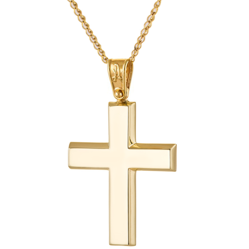 Χρυσός Ανδρικός σταυρός με αλυσίδα 14 Καρατίων