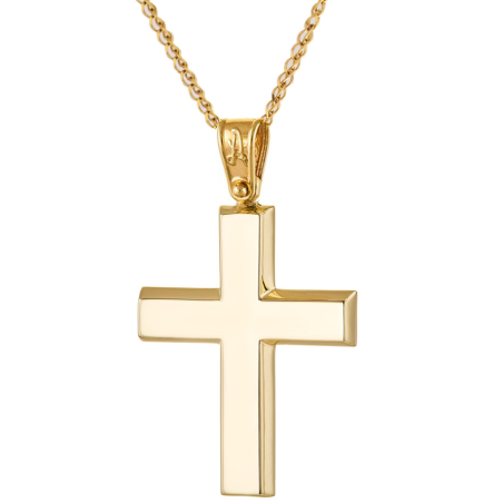 Χρυσός Ανδρικός σταυρός με αλυσίδα 14 Καρατίων