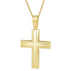 Χρυσός Ανδρικός σταυρός με αλυσίδα 14 Καρατίων