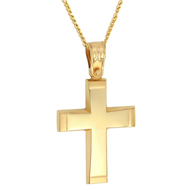 Χρυσός ανδρικός σταυρός με αλυσίδα 14 Καρατίων