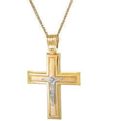 Χρυσός Ανδρικός σταυρός με αλυσίδα 14 Καρατίων