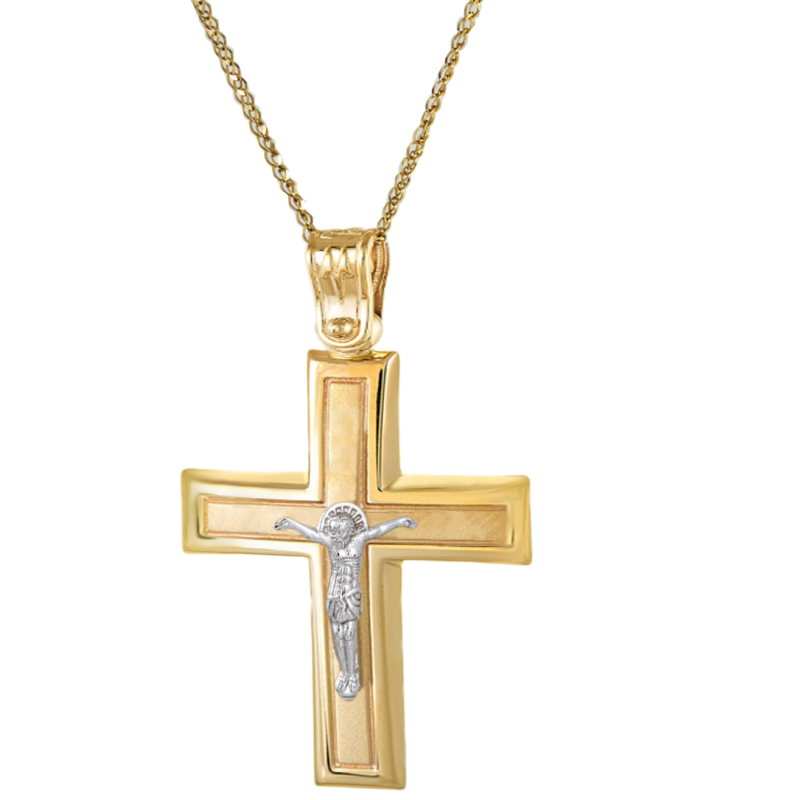 Χρυσός Ανδρικός σταυρός με αλυσίδα 14 Καρατίων