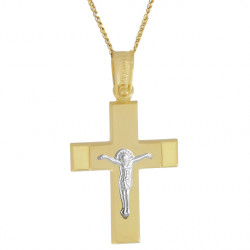 Χρυσός Ανδρικός σταυρός με αλυσίδα 14 Καρατίων