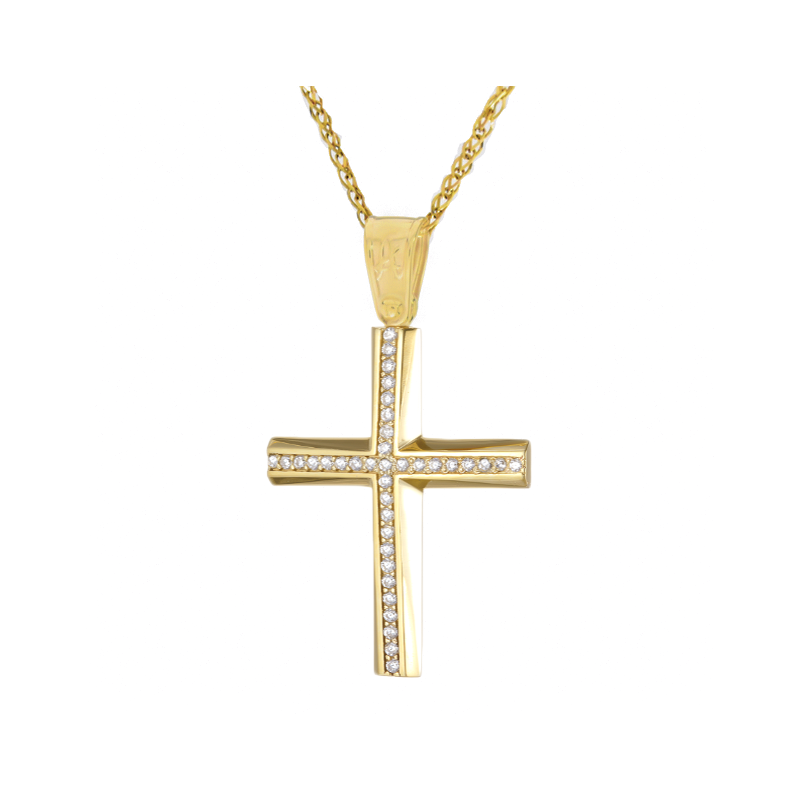 Χρυσός γυναικείος σταυρός με αλυσίδα 14 Καρατίων