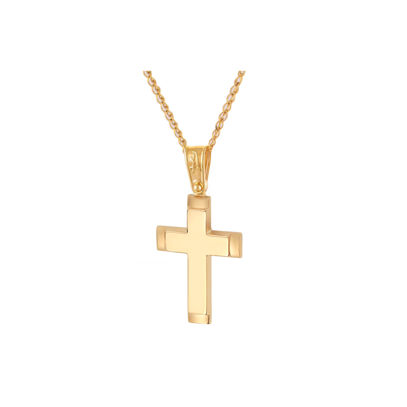 Χρυσός Ανδρικός σταυρός με αλυσίδα 14 Καρατίων