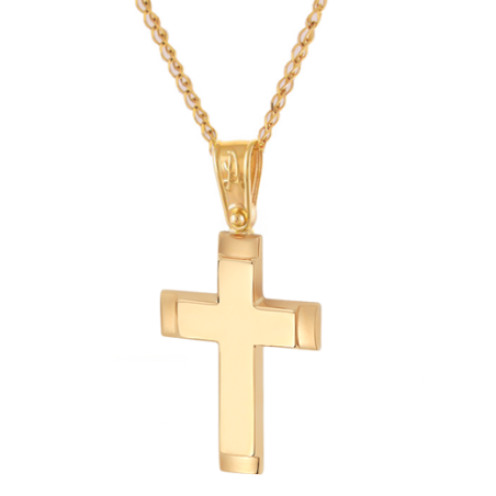Χρυσός Ανδρικός σταυρός με αλυσίδα 14 Καρατίων
