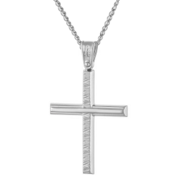 Λευκόχρυσος Ανδρικός σταυρός με αλυσίδα 14 Καρατίων