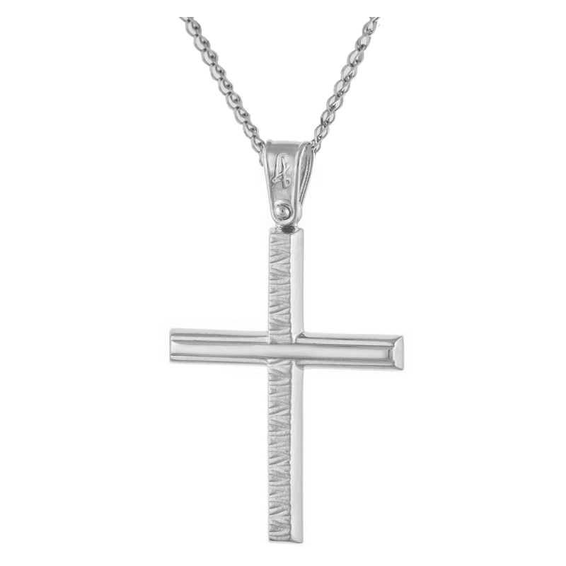 Λευκόχρυσος Ανδρικός σταυρός με αλυσίδα 14 Καρατίων