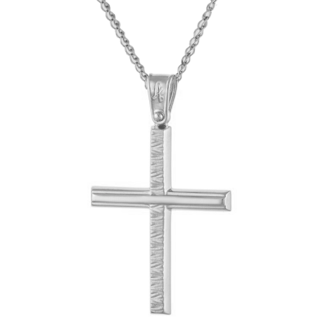Λευκόχρυσος Ανδρικός σταυρός με αλυσίδα 14 Καρατίων