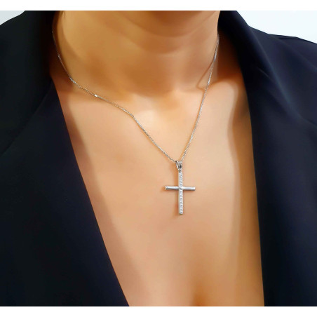 Λευκόχρυσος Ανδρικός σταυρός με αλυσίδα 14 Καρατίων