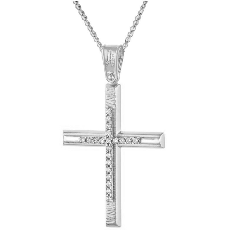 Λευκόχρυσος γυναικείος σταυρός 14 Καρατίων