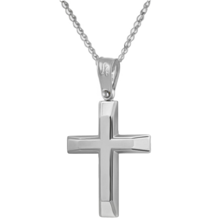 Λευκόχρυσος ανδρικός σταυρός με αλύσιδα 14 Καρατίων
