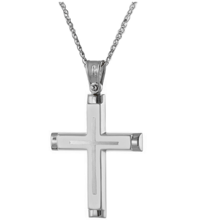 Λευκόχρυσος ανδρικός σταυρός 14 Καρατίων
