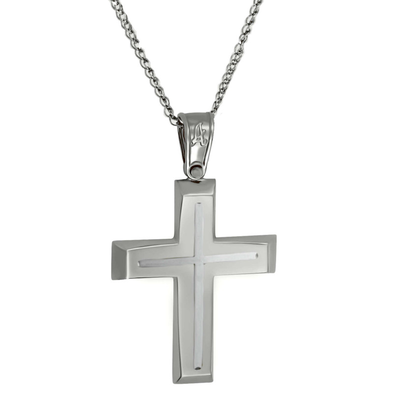 Λευκόχρυσος αντρικός σταυρός 14 Καρατίων