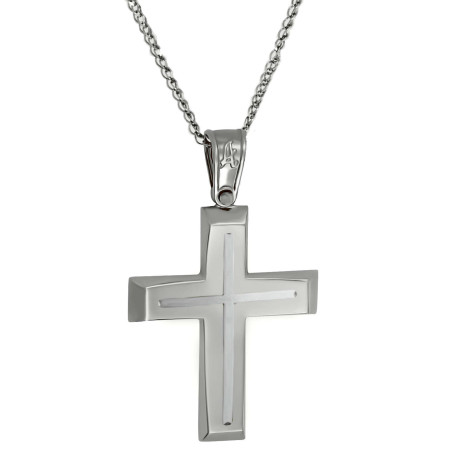 Λευκόχρυσος αντρικός σταυρός 14 Καρατίων