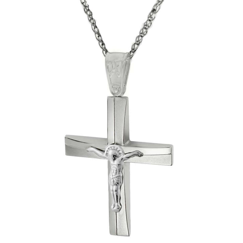 Λευκόχρυσος αντρικός σταυρός 14 Καρατίων