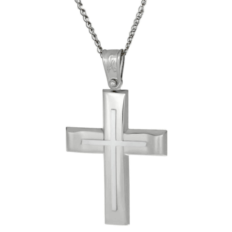 Λευκόχρυσος αντρικός σταυρός 14 Καρατίων