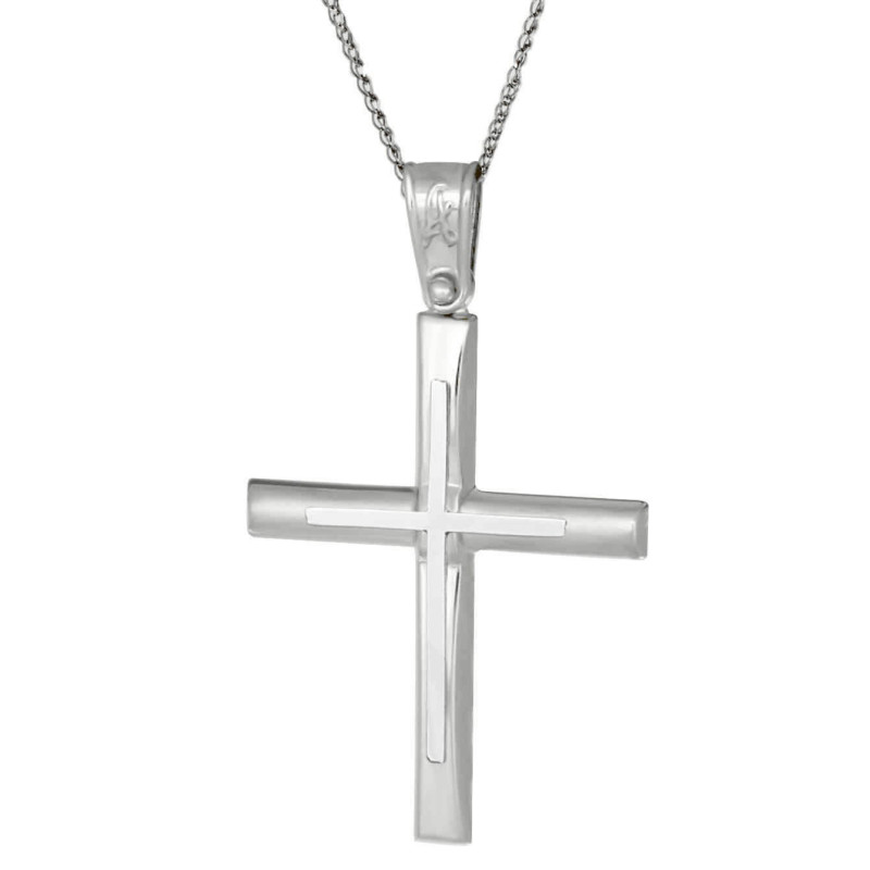 Λευκόχρυσος ανδρικός σταυρός 14 Καρατίων