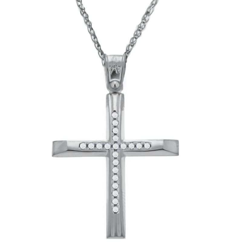 Λευκόχρυσος γυναικείος σταυρός 14 Καρατίων