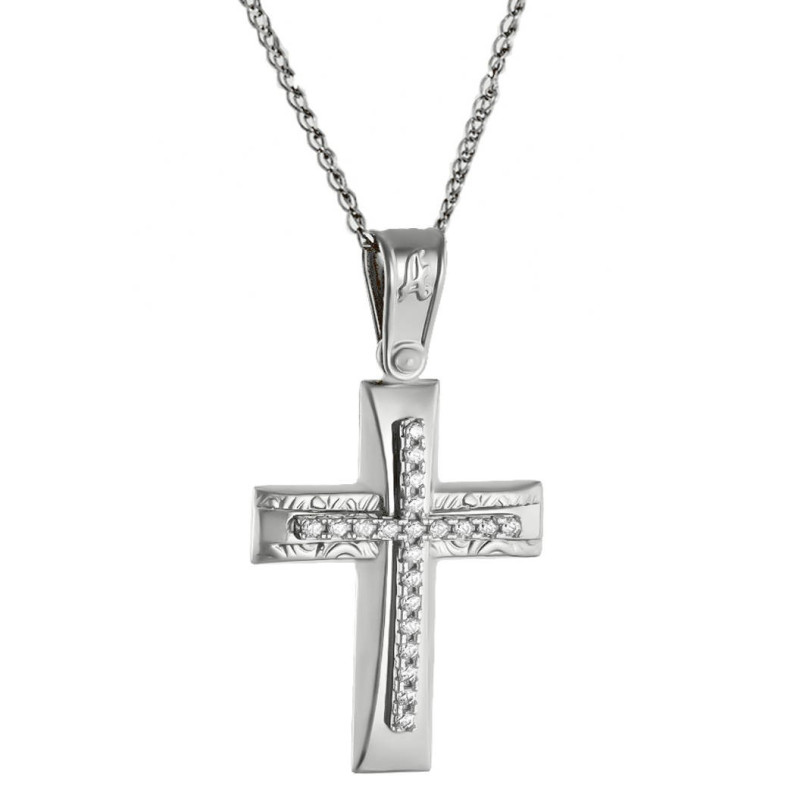 Λευκόχρυσος γυναικείος σταυρός 14 Καρατίων