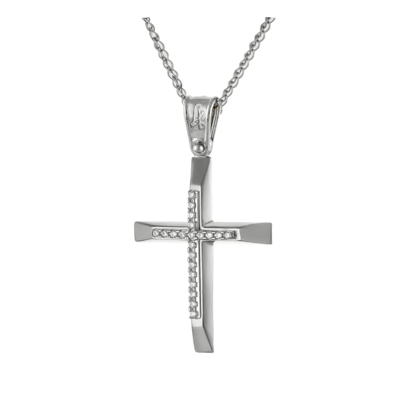 Λευκόχρυσος γυναικείος σταυρός 14 Καρατίων