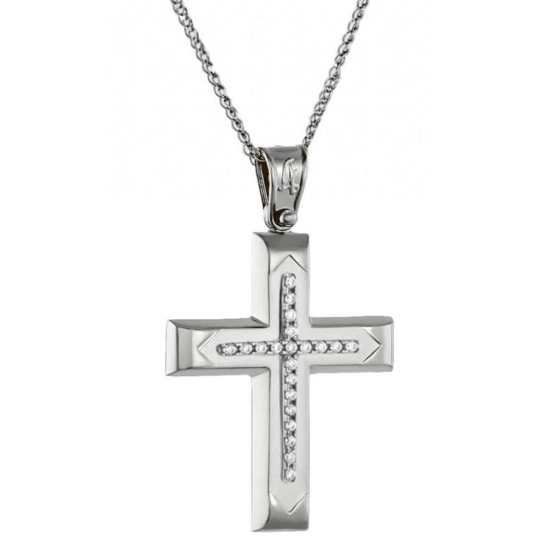 Λευκόχρυσος γυναικείος σταυρός 14 Καρατίων