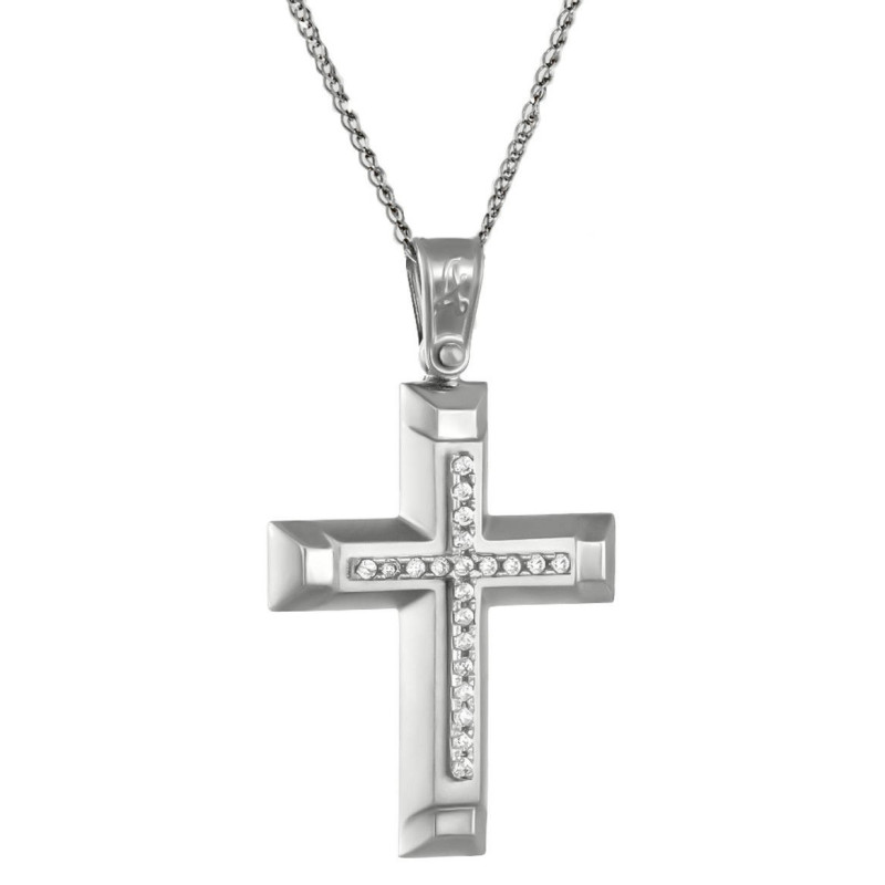 Λευκόχρυσος γυναικείος σταυρός 14 Καρατίων