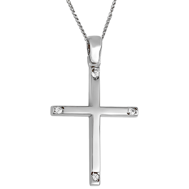 Λευκόχρυσος ανδρικός σταυρός με αλύσιδα 14 Καρατίων
