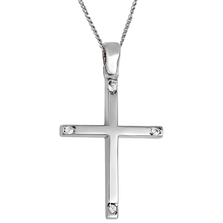 Λευκόχρυσος ανδρικός σταυρός με αλύσιδα 14 Καρατίων