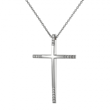 Λευκόχρυσος γυναικείος σταυρός με διαμάντια 18 Καρατίων
