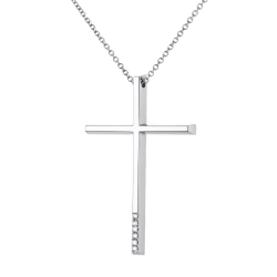 Λευκόχρυσος γυναικείος σταυρός με διαμάντια και αλυσίδα 18 Καρατίων