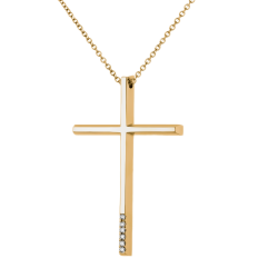 Χρυσός  γυναικείος σταυρός με διαμάντια και αλυσίδα 18 Καρατίων