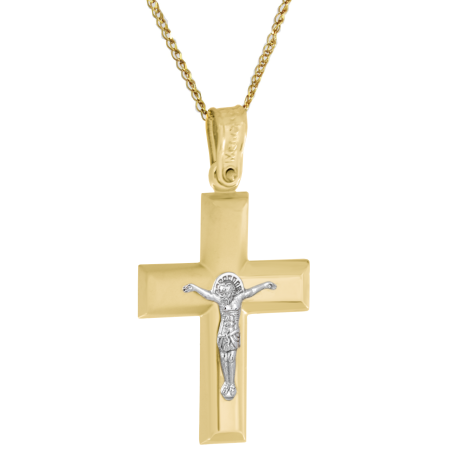 Χρυσός Ανδρικός σταυρός με αλυσίδα 14 Καρατίων
