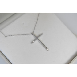 Λευκόχρυσος γυναικείος σταυρός με διαμάντια και αλυσίδα 18 Καρατίων